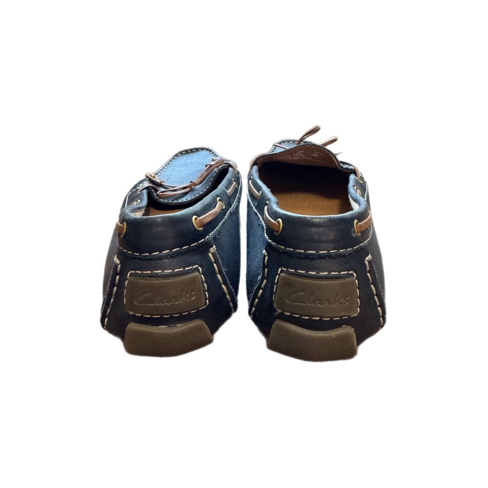 Clarks Boat Shoes Womens 10M Navy Blue Leather Artisan Loafers Excellent Bow - Picture 6 of 9